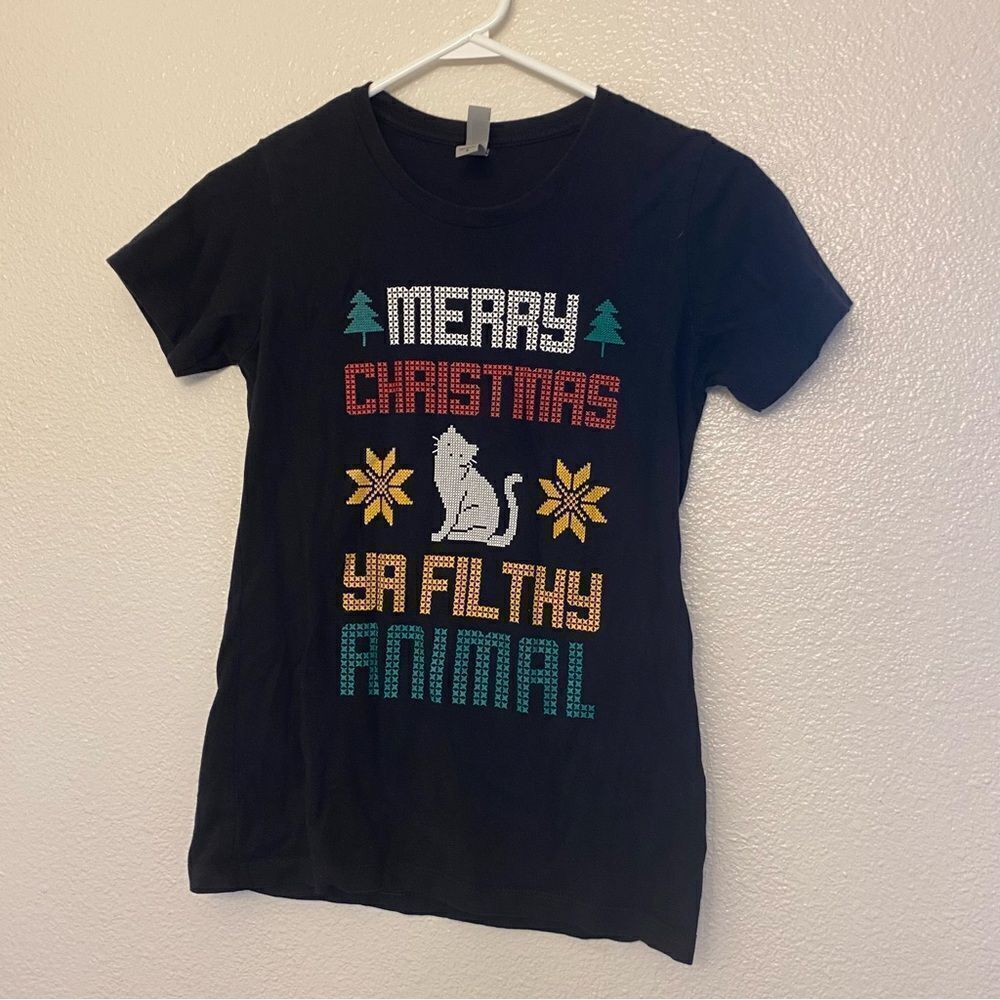 Merry Christmas ya filthy animal cute Ugly Christmas t shirt  cat girls 10/12